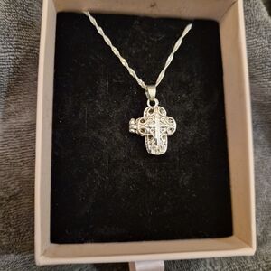 Intricate Silver Cross Pendant Necklace